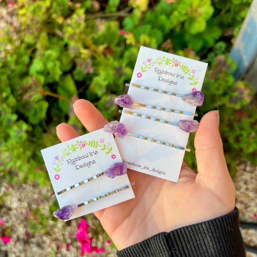 Raw Crystal Hair Pins or Barrettes 2 Pack